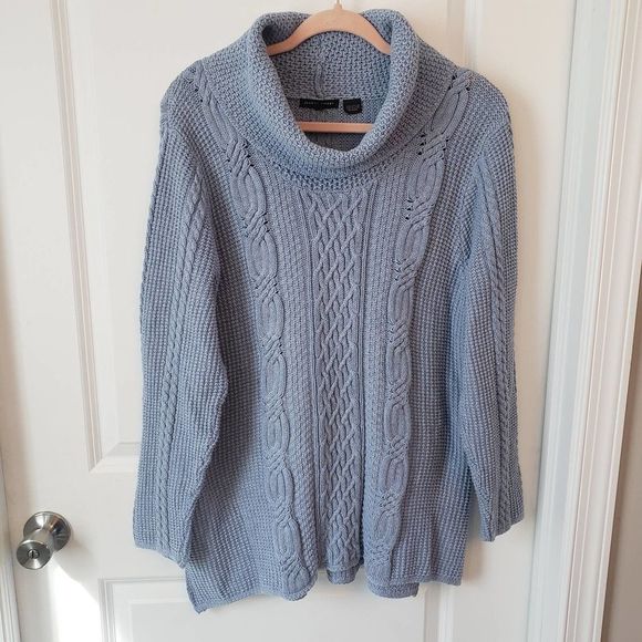 Jeanne Pierre Dusty Blue Cowl Neck Sweater Size XL - Picture 2 of 6